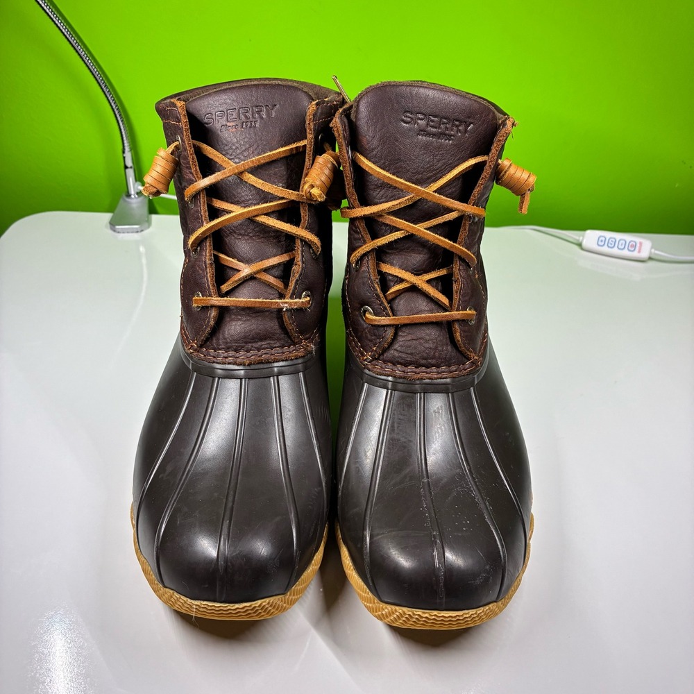 Sperry Saltwater Duck Boots Brown Leather Waterproof Rain STS91176 Womens 8